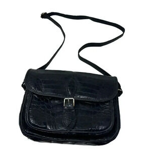 Donna Elissa Alligator leather messenger flap bag shoulder or crossbody black